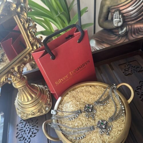 Oxidised three colour stone payal