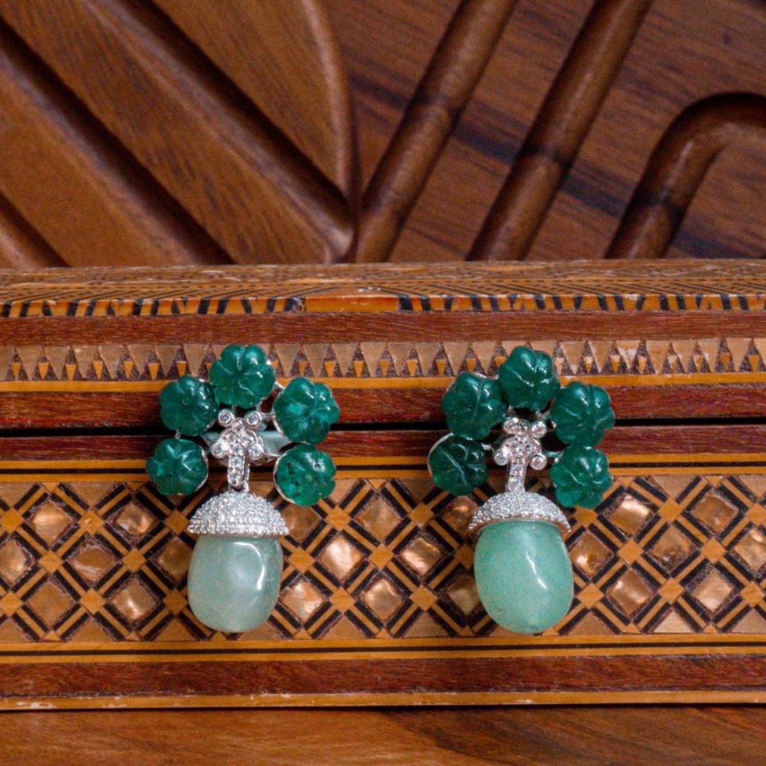 925 Silver Green Drop Earrings for Women