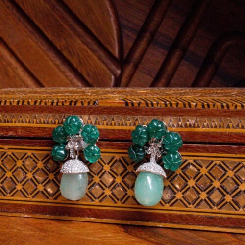 925 Silver Green Drop Earrings for Women